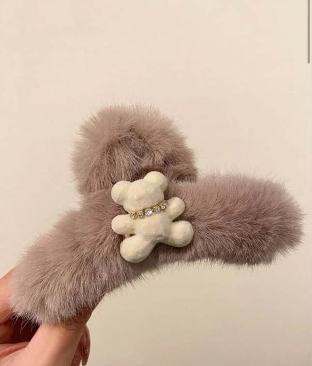 New Cute Flocked Small Bear Fuzzy Hair Clip, Elegant Headwear Hair Accessory For Women, Autumn/Winter