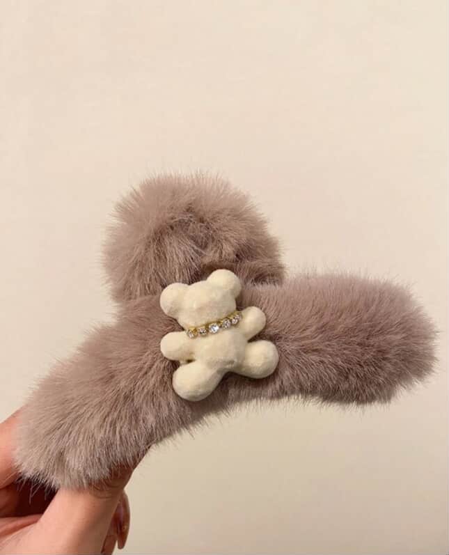 New Cute Flocked Small Bear Fuzzy Hair Clip, Elegant Headwear Hair Accessory For Women, Autumn/Winter