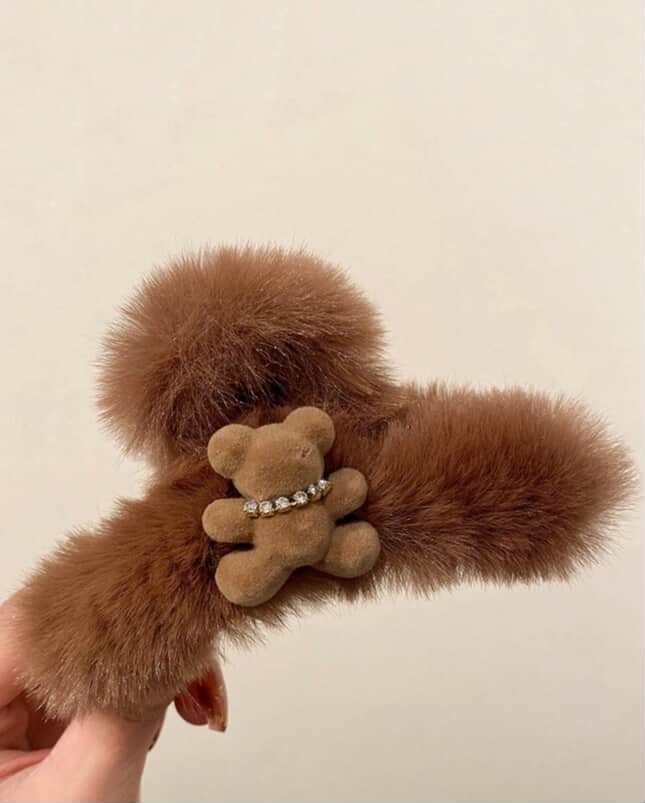 New Cute Flocked Small Bear Fuzzy Hair Clip, Elegant Headwear Hair Accessory For Women, Autumn/Winter