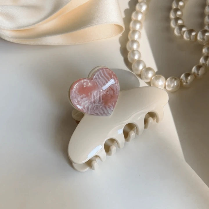 5cm Sweet Girl Heart Shaped Acetic Acid Hair Clip, For High Ponytail Or Half Up Style, Elegant And Graceful Valentine's Day