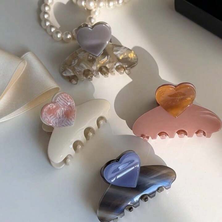 5cm Sweet Girl Heart Shaped Acetic Acid Hair Clip, For High Ponytail Or Half Up Style, Elegant And Graceful Valentine's Day