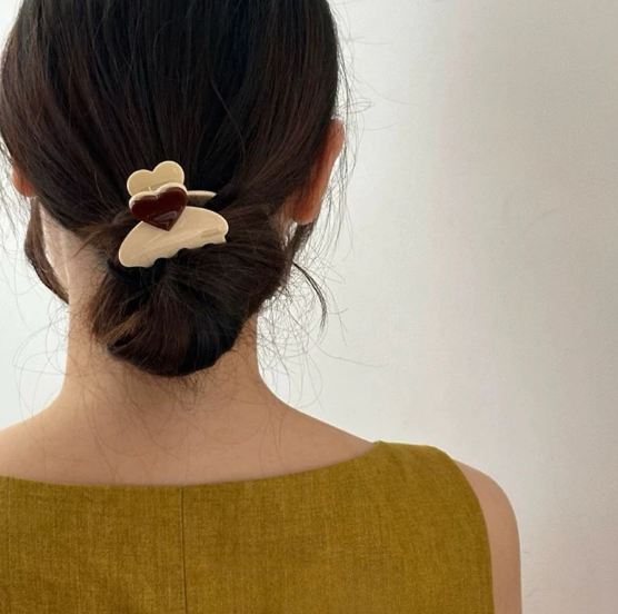 5cm Sweet Girl Heart Shaped Acetic Acid Hair Clip, For High Ponytail Or Half Up Style, Elegant And Graceful Valentine's Day